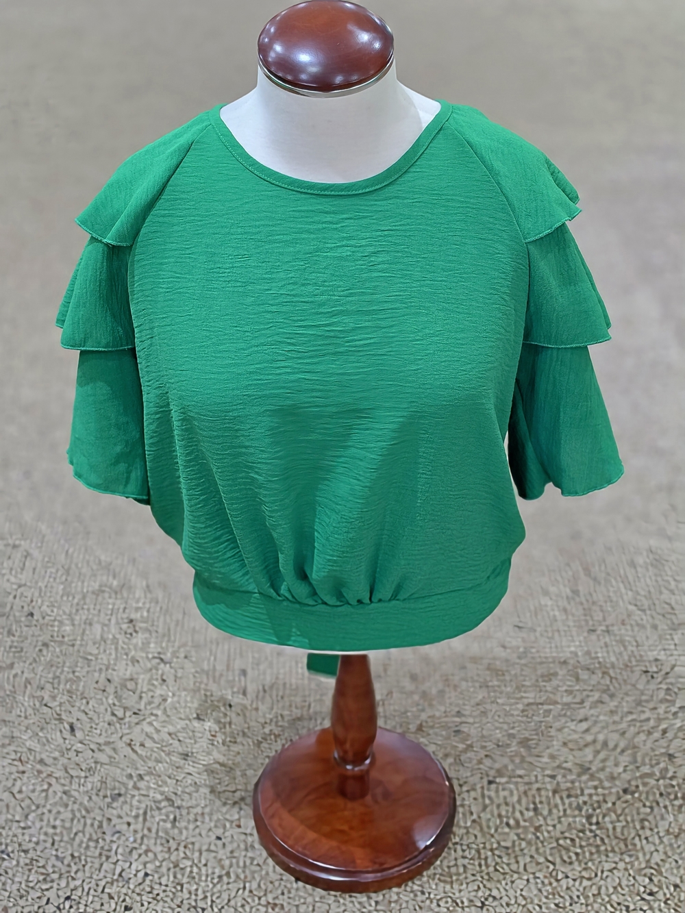 Tiered Ruffle Sleeve Women's Top — Emerald Green